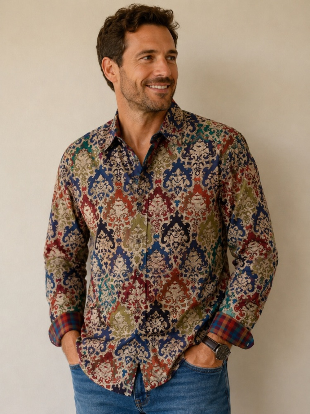 Robert Graham Classic Fit Multicolor Paisley Damask Button Down XL